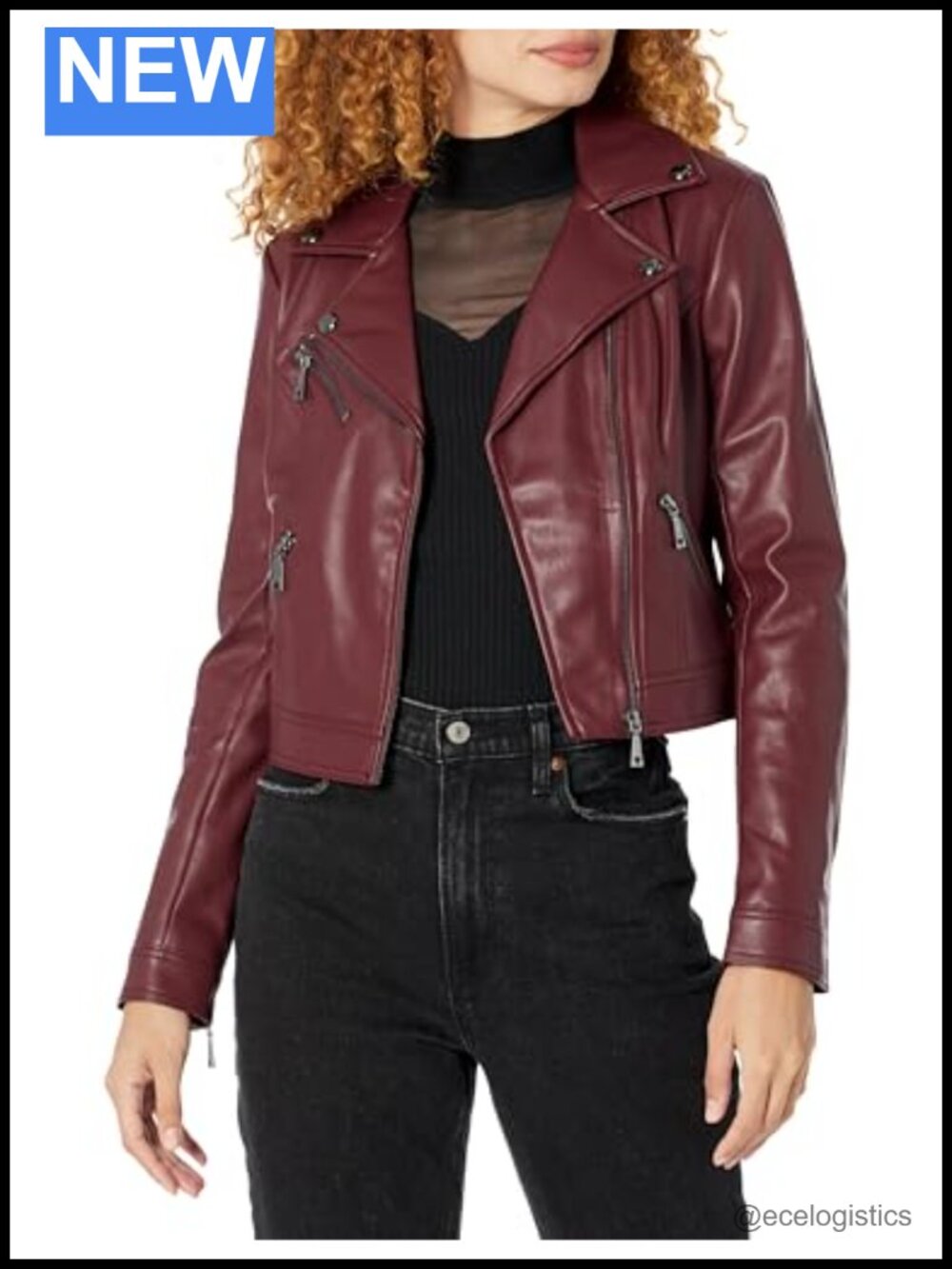 Women's Cropped Moto Jacket Faux Leather Long Sleeve